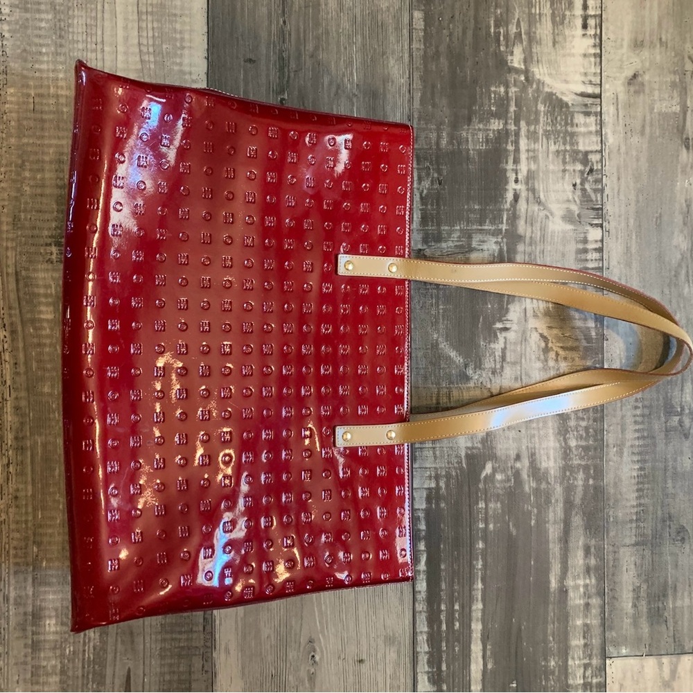 Arcadia Quilted Red and Tan Tote Bag